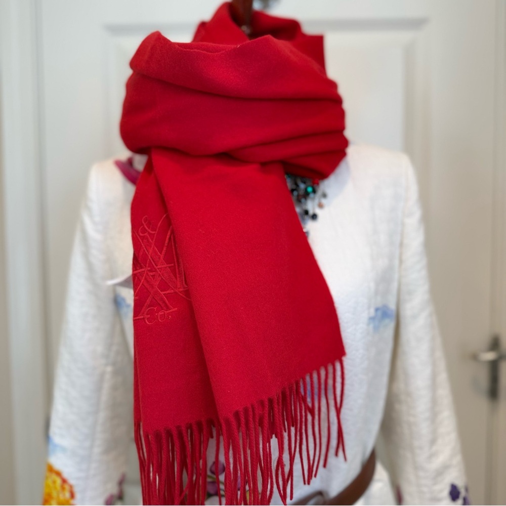 NWT Max&Co by Max Mara Label-cut 100% Wool Embroidered Stole Sz: OS Spring Red